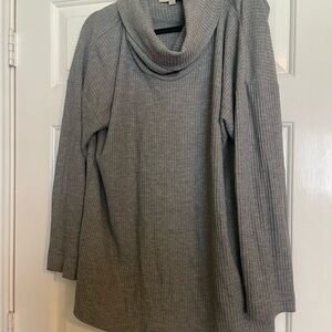 LOFT Heather Gray Waffle Knit Cowl Neck Sweater